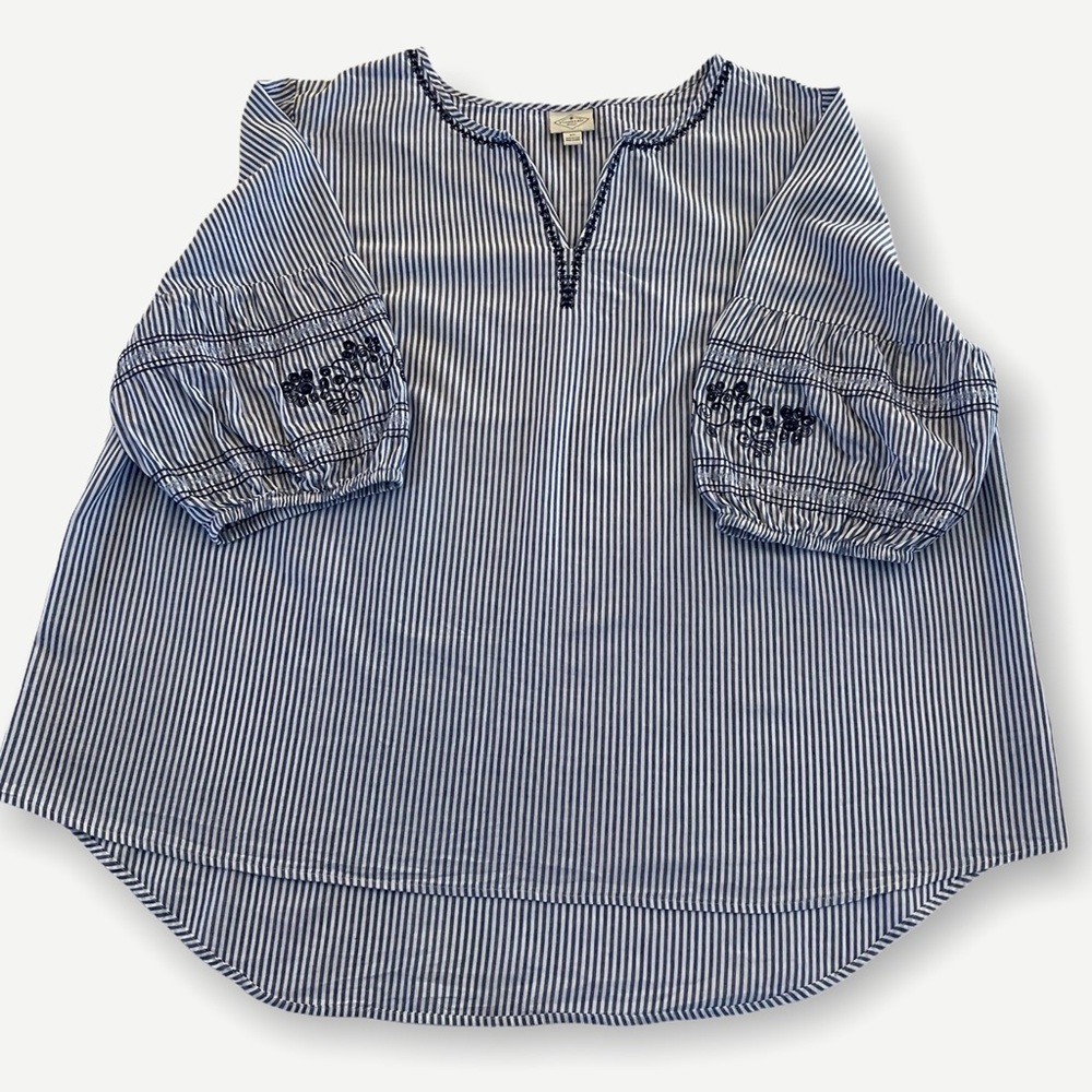 Plus Size St. John’s Bay Blue/White Boho Top SZ 3X
